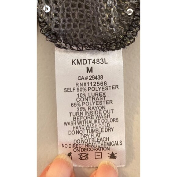 NWT Miss Me Long Sleeve Gray & Black Striped Sequin Mesh Top Medium - Picture 5 of 9